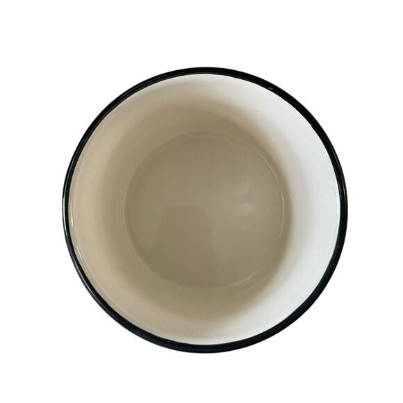 Hand Painted Striped Ceramic Canister w/ Wood Lid Made in India Black Cream NEW - Picture 7 of 15